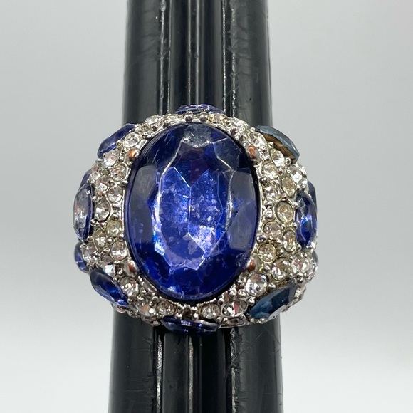 Vintage Arnold Scassi Blue Rhinestone Silver Cocktail Ring